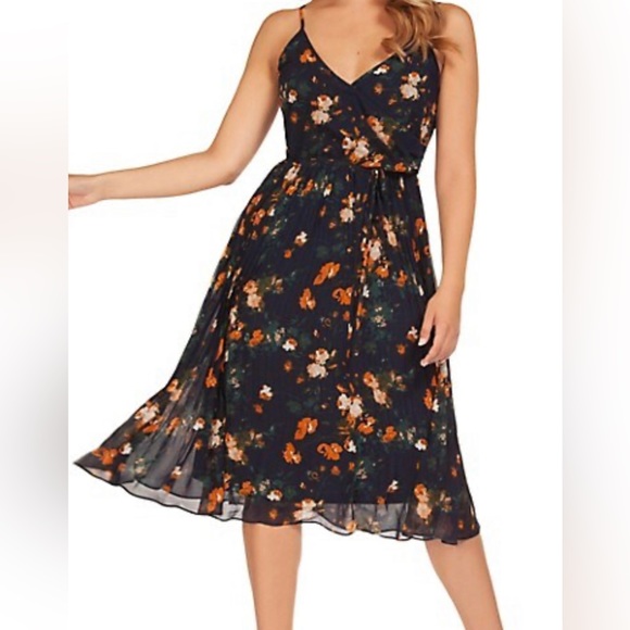 Pleated Floral Dress with Adjustable Straps - Picture 1 of 5